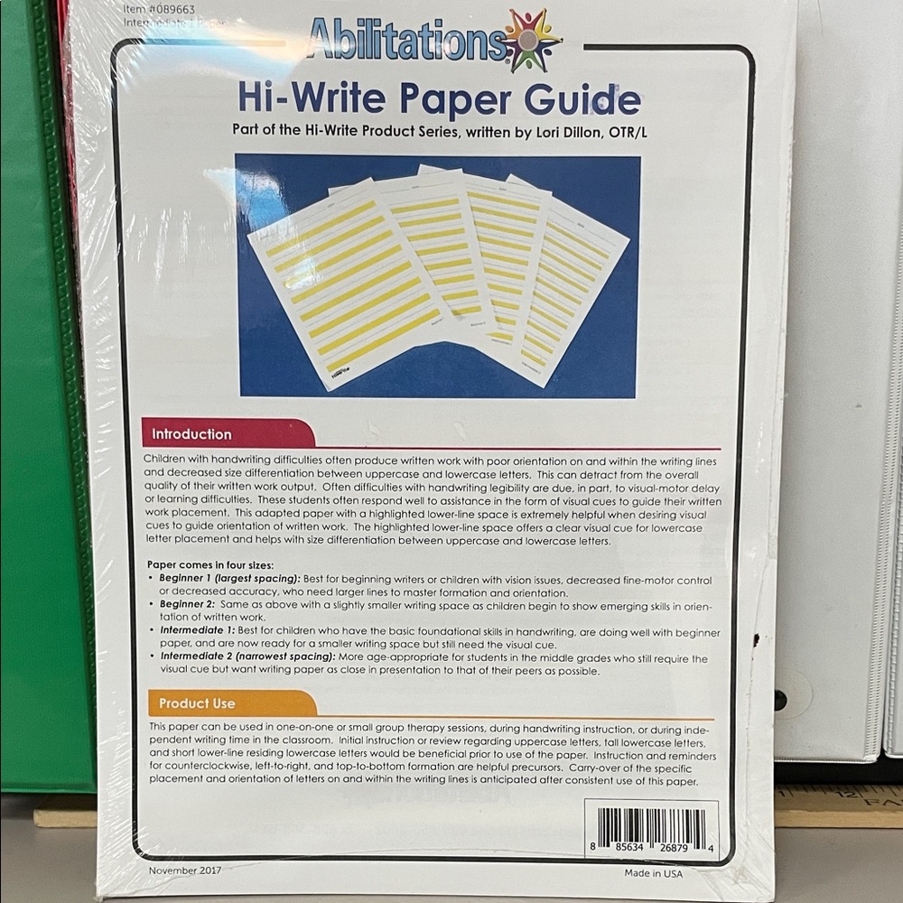Hi-Write Paper Guide intermediate 1 children handwriting difficulty autism NIp